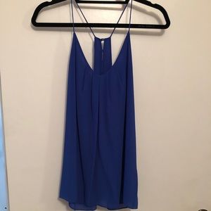 Blue spaghetti strap blouse with button down back
